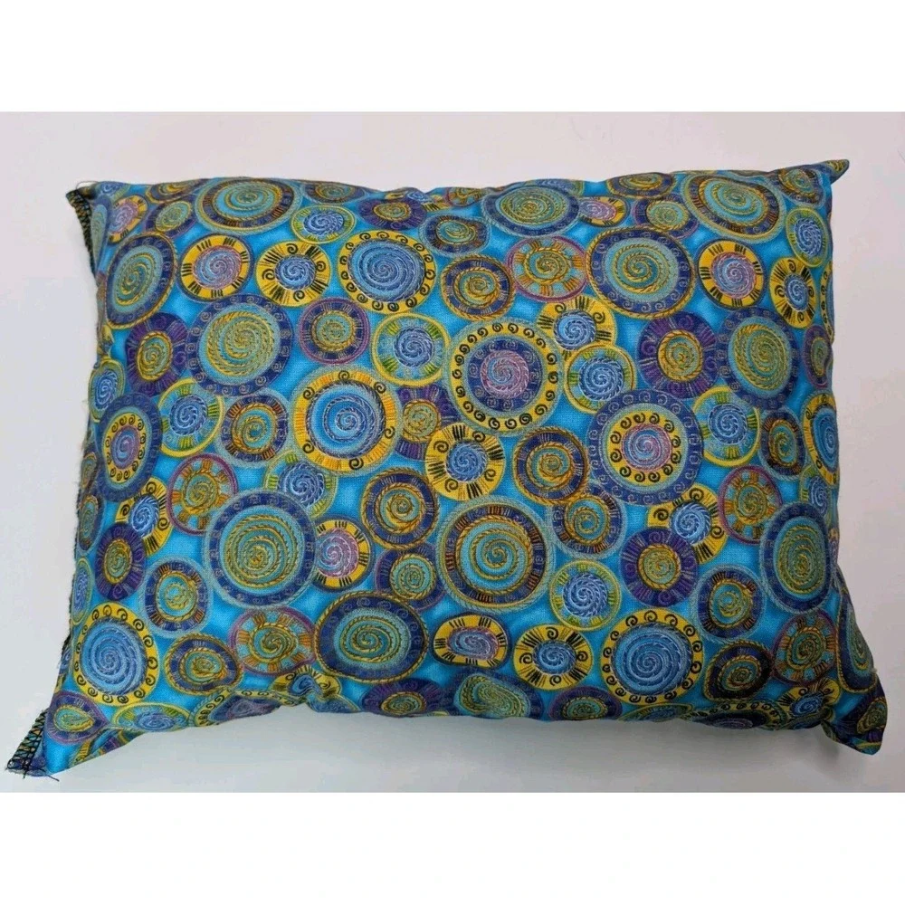 Set of 2 Decorative Pillows 12x16 Blue Gold Boho Swirl Pattern Meditation